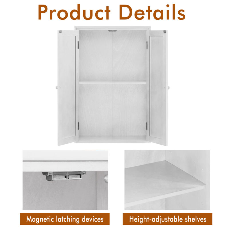 Bathroom Storage Cabinet Freestanding Wooden Floor Cabinet with Adjustable Shelf and Double Door White