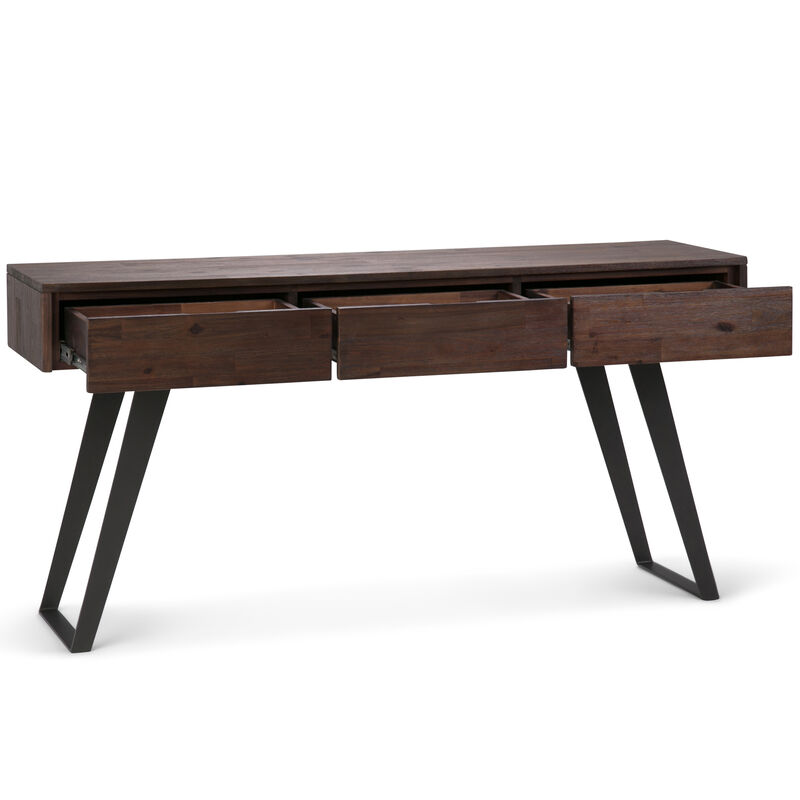 Lowry SOLID ACACIA WOOD and Metal 60 inch Wide Modern Industrial Console Sofa Table in Distressed Charcoal Brown