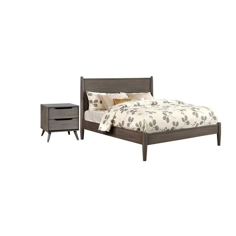 2pc King Bedroom Set, Gray Wood, Nightstand image number 0