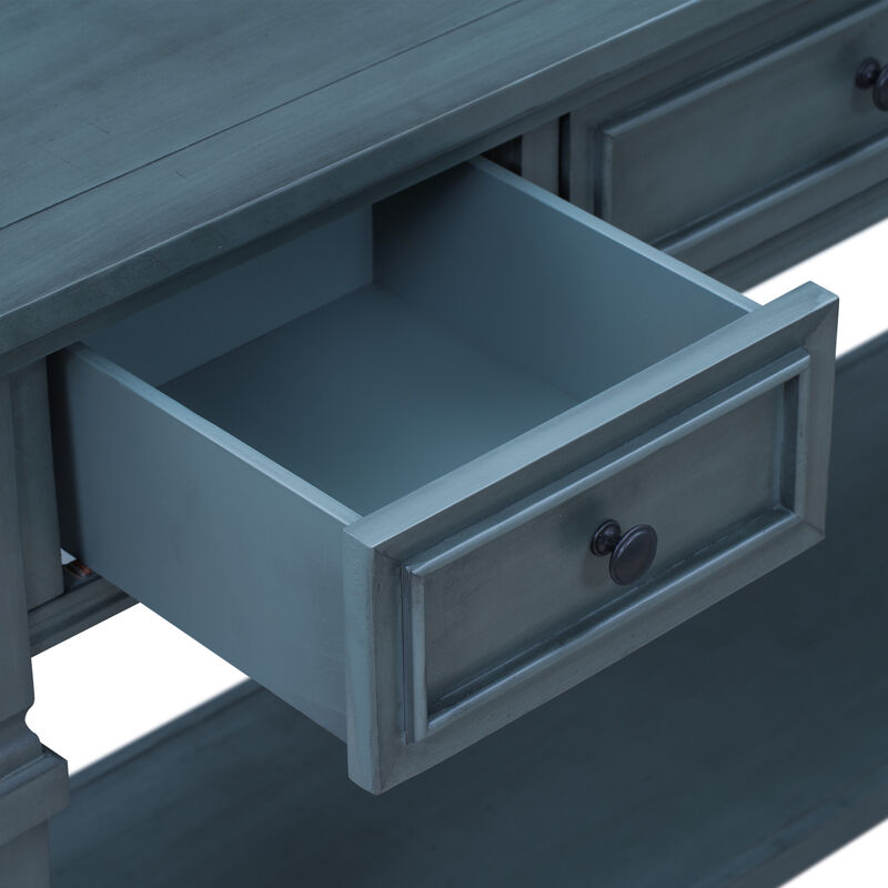 Whisen Classic Retro Style Console Table with 3-Top Drawers and Open Shelf - Antique White