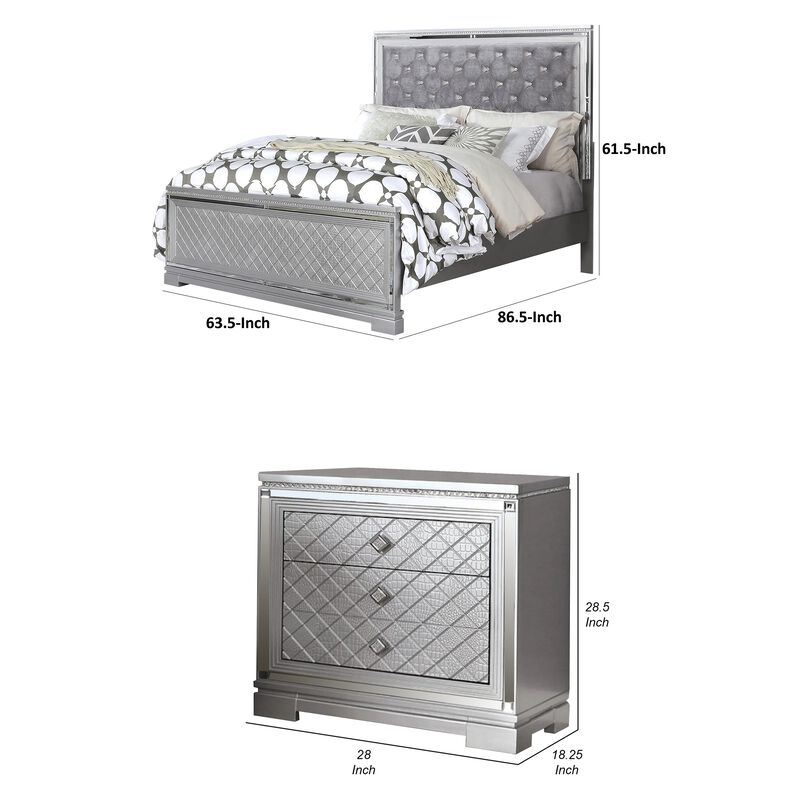 2-Piece Queen Bedroom Set &ndash; Silver Finish Bed & Matching Nightstand image number 7