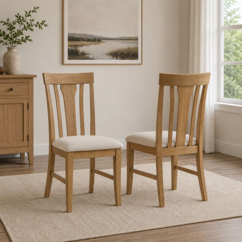 Kema Dining Side Chair Set of 2, Slatted Back, Padded Tan Seat, Brown image number 8