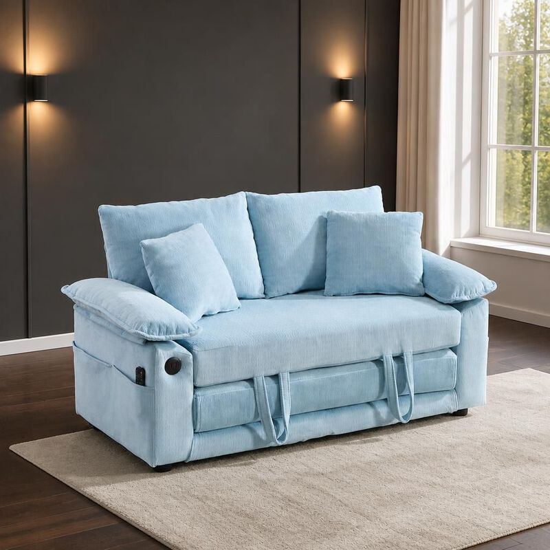 GOODSILO 3-in-1 Upholstered Convertible Futon Sofa Bed, Foldable Tufted Loveseat Pull Out Sleeper Couch with Side Pockets for Small Living Spaces image number 3
