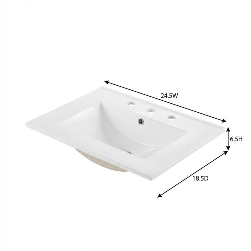 White 24-Inch Ceramic Bathroom Sink Top, Centerset Faucet Holes image number 4