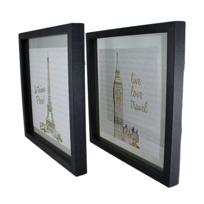 2 PC Live Love Travel Foiled Eiffel Tower Big Ben Wall Hanging Set image number 1