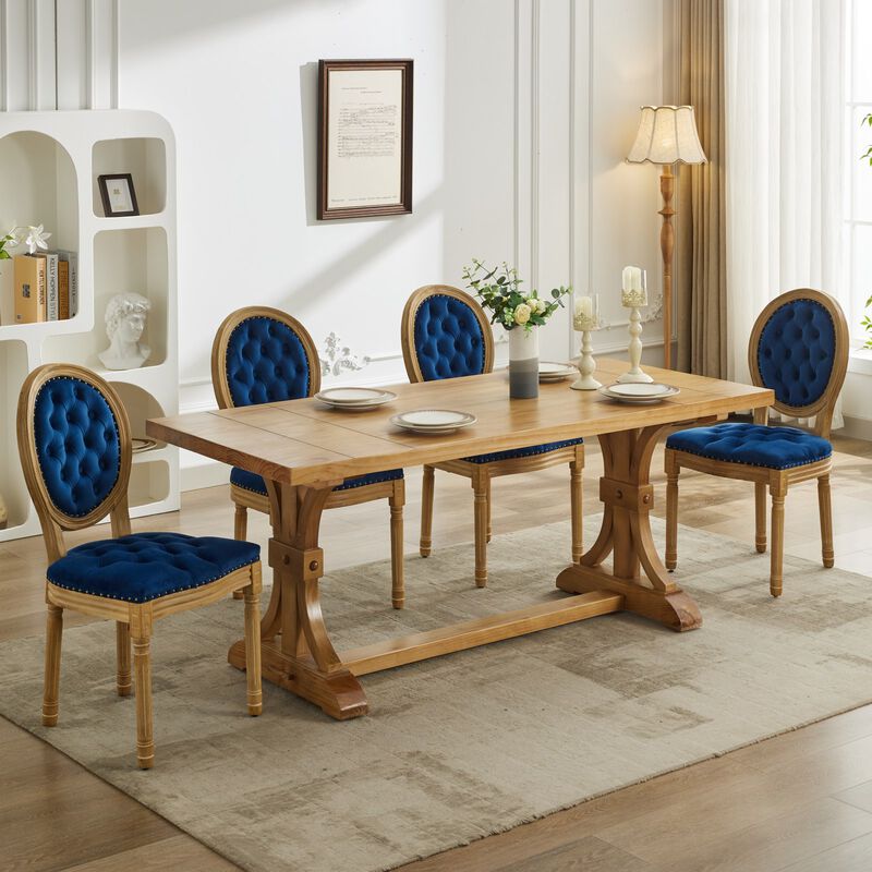 Whisen French Style Dining Chair, Solid Rubberwood Frame with Velvet Upholstery, Handmade Tufted & Nailhead Trim, Set of 2 for Living Room Kitchen image number 3