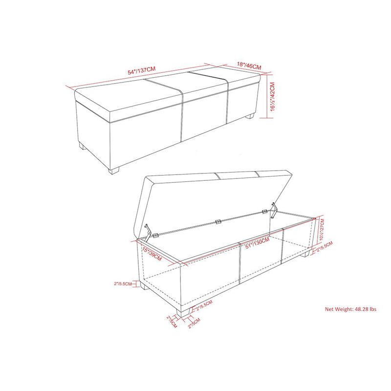 Simpli Home Avalon Extra Large Storage Ottoman Bench In Slate Grey Polyester Linen Fabric