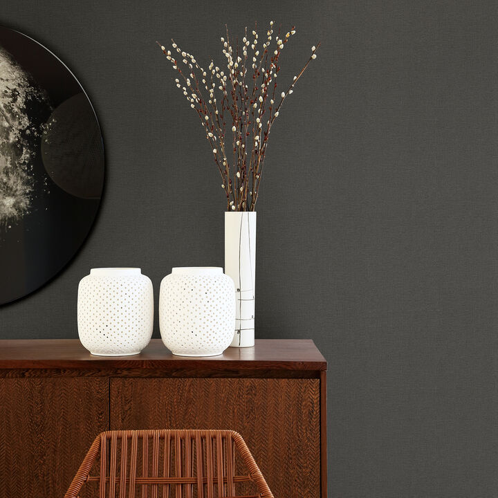 Meade Charcoal Fine Weave Wallpaper (Set of 2)