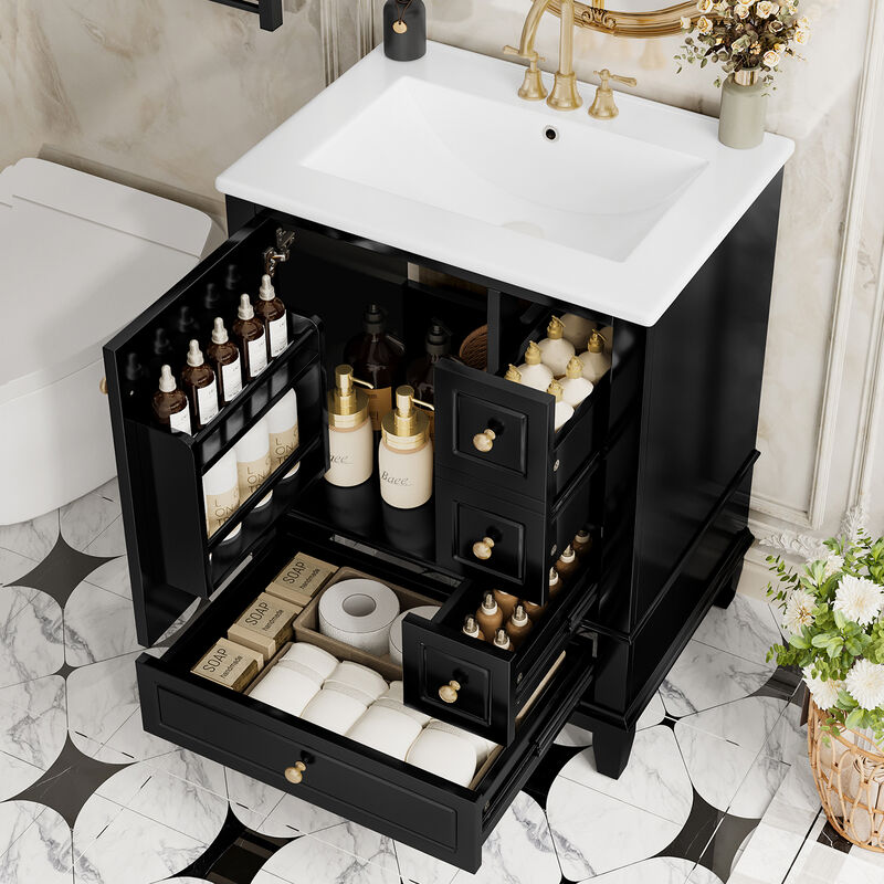 Merax Compact Freestanding Bathroom Vanity with Integrated Ceramic Sink