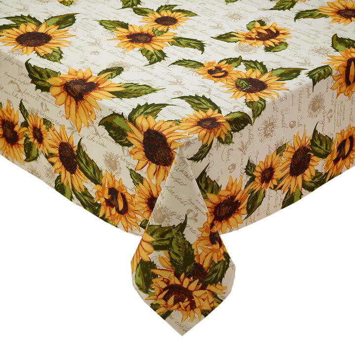 52" White with Sunflower Print Design Square Cotton Tablecloth