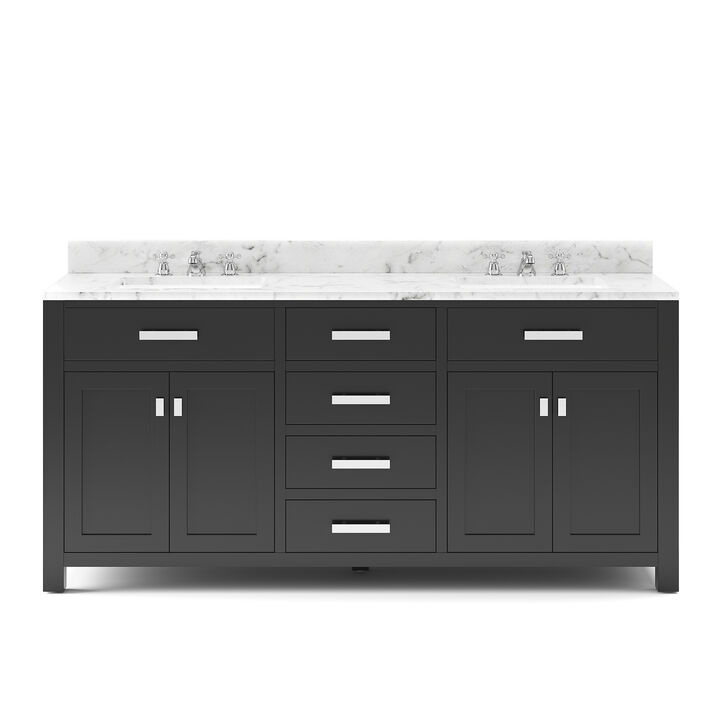 Madison 72 In. Double Sink Carrara White Marble Countertop Bath Vanity in Espresso