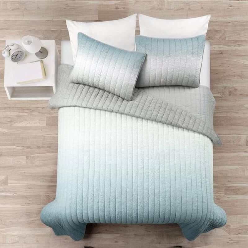 Hivvago Aqua Blue and Grey Lightweight Polyester Fabric Quilt Set