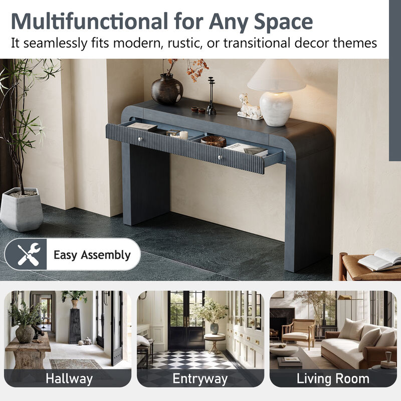 Merax Rustic Console Table with Fluted Drawer Front