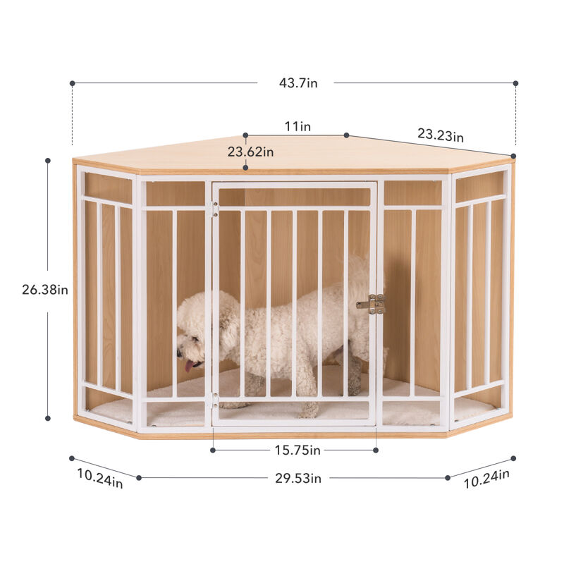 Corner Dog Crate with Cushion, Dog Kennel with Wood and Mesh, Doghouse, Pet Crate Indoor Use