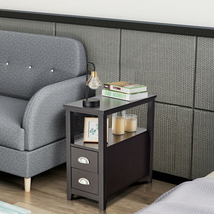 Set of 2 Wooden Bed-side Nightstand with 2 Drawers