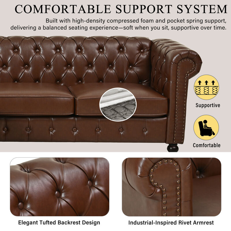 Merax L-Shaped PU Leather Sectional Sofa with Storage Ottoman & Tufted Back image number 3