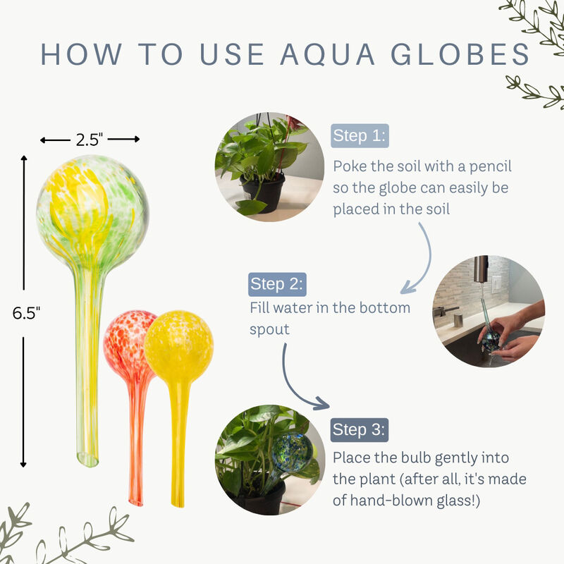 6.5" Inch Self-Watering Plant Gazing Globes – 3 Pack Mini Aqua Gazing Globes