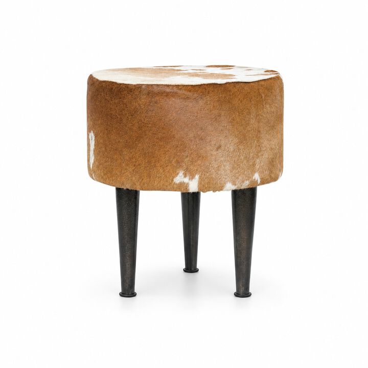 Luxury Upholstered Round Stool with Metal Legs brown/tan & White