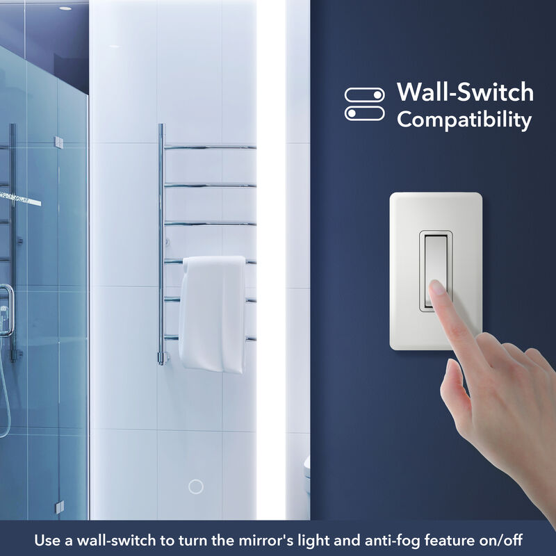 Remy Rectangular Frameless Antifog Front-Lit Wall Bathroom Vanity Mirror, Smart Touch
