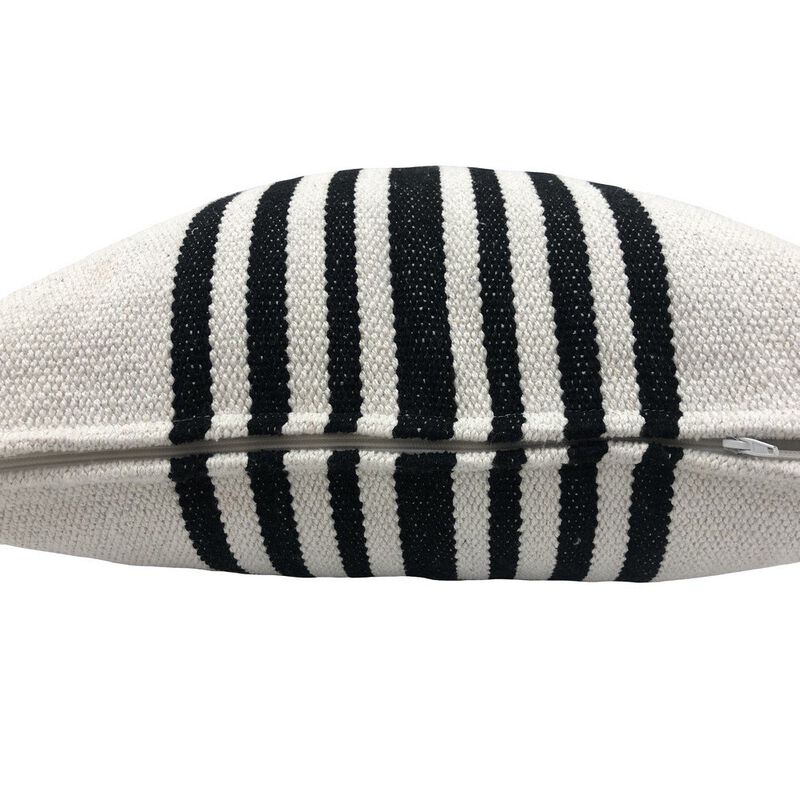 HomeRoots Set of Two Black and White Striped Cotton Throw Pillows image number 4