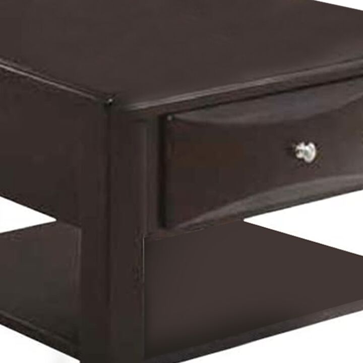 24 Inch Classic Square End Table, Single Drawer, Bottom Shelf, Brown Wood