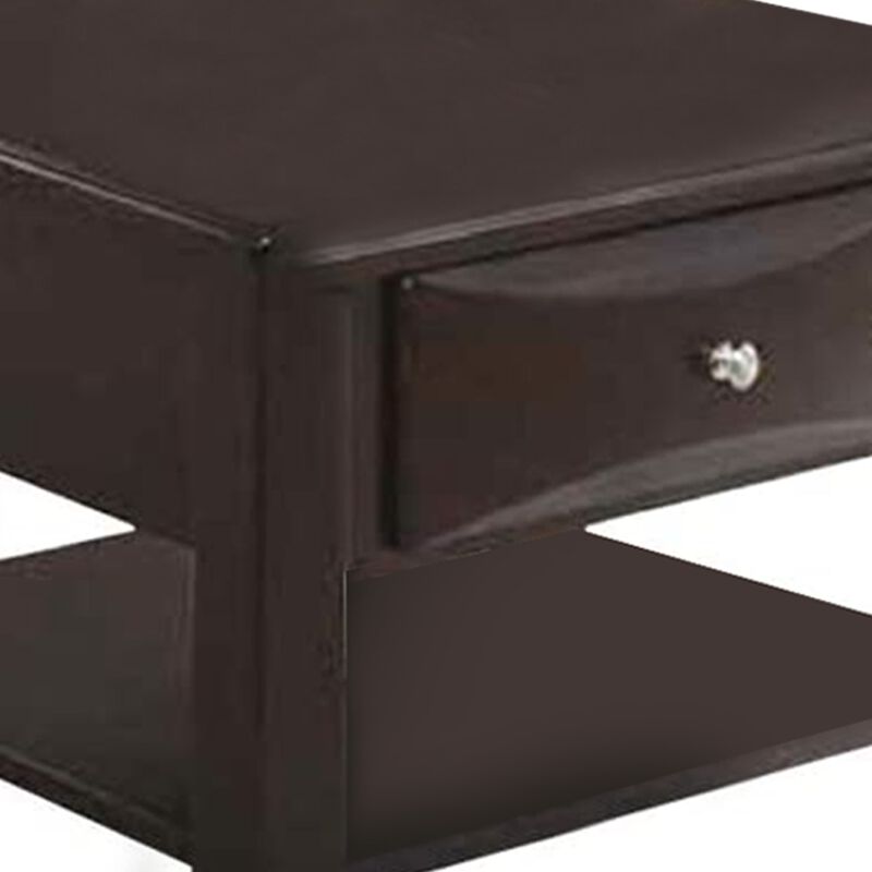 24 Inch Classic Square End Table, Single Drawer, Bottom Shelf, Brown Wood