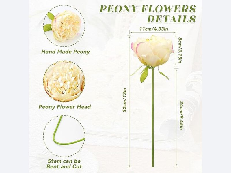 10 Piece Champagne Artificial Peony Flower Stems Wedding Centerpiece Decor image number 2