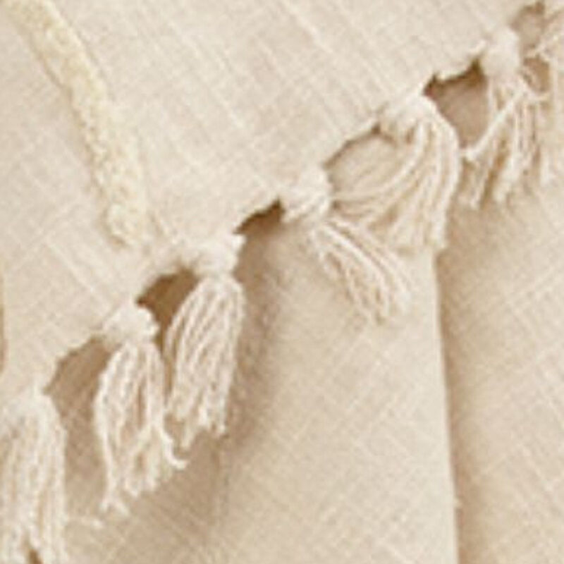 HomeRoots 50" X 60" Natural Cotton Woven Floral Throw Blanket with Tassels and Fringe image number 2