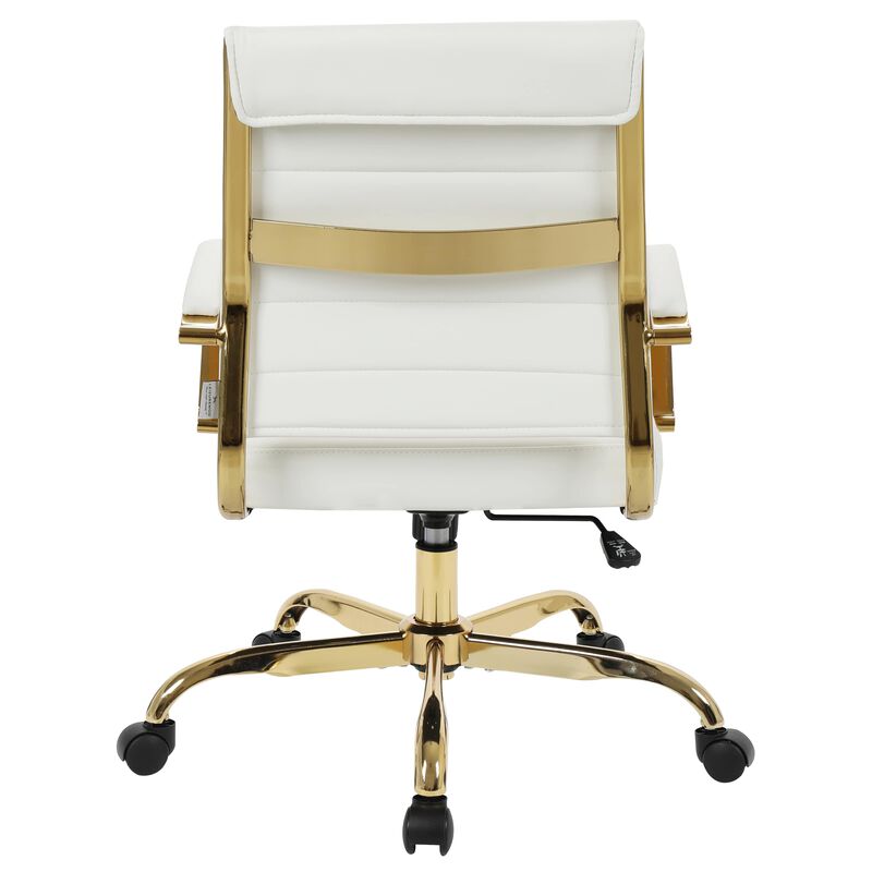 LeisureMod Benmar Leather Office Chair with Gold Accents, Adjustable Height, Swivel Base, Ergonomic Design for Home Office, Study, or Workspace