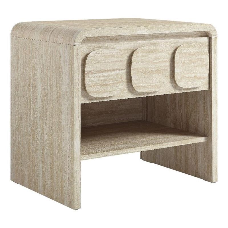 Modway Toscana 1-Drawer Nightstand in Travertine - Rounded Curved-Top Nightstand with Circular Pattern Drawer - Modern Side or End Table for Living Room with Storage Drawer and Shelf image number 0
