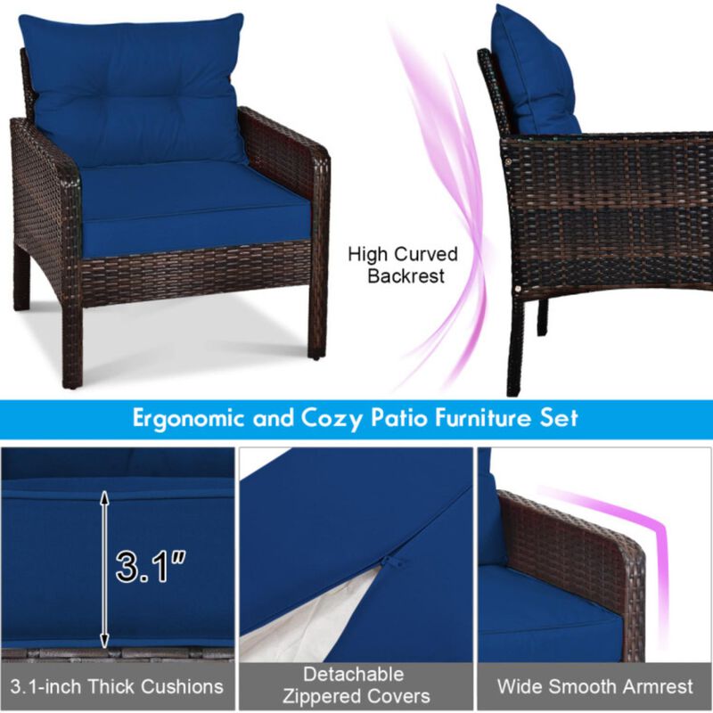 Hivvago 5 Pieces Patio Rattan Sofa Ottoman Furniture Set with Cushions