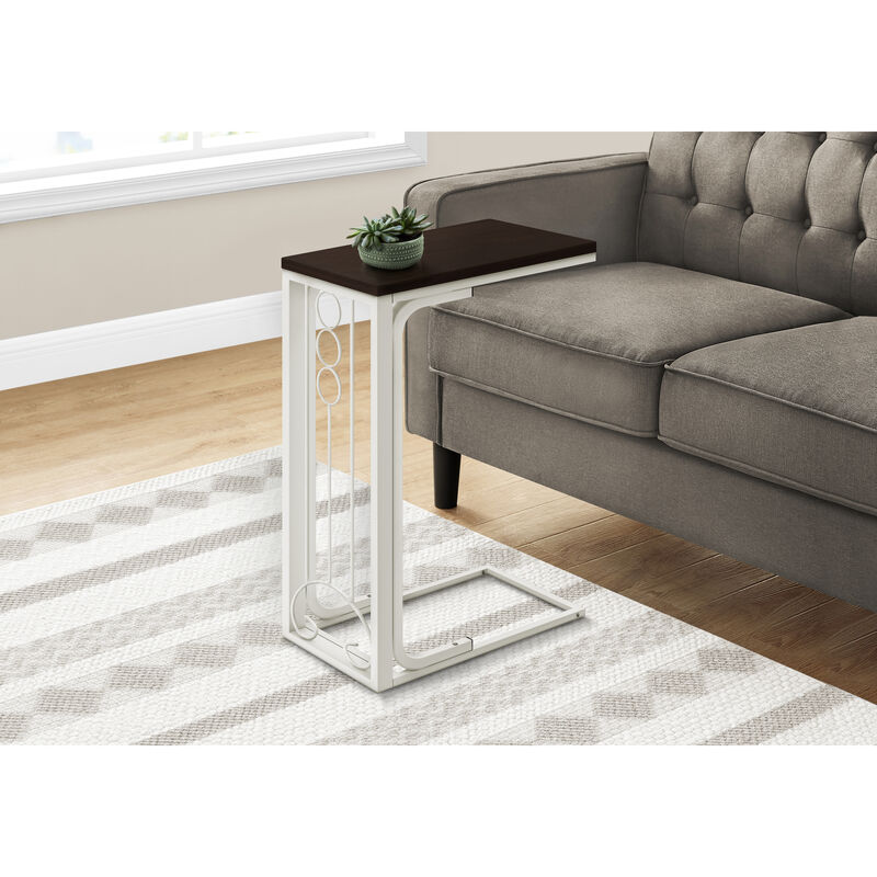 Monarch Specialties I 3136 Accent Table, C-shaped, End, Side, Snack, Living Room, Bedroom, Metal, Laminate, Brown, White, Transitional image number 2