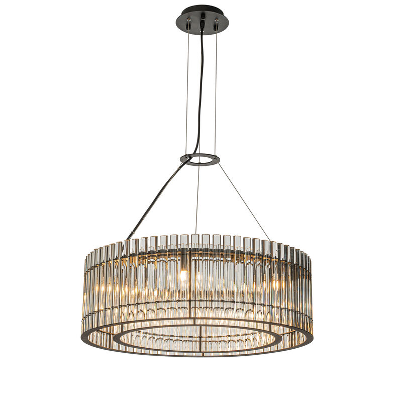 6-Light Modern Luxury Matte Black 2-Tier Round Chandelier With Glass Rods image number 0
