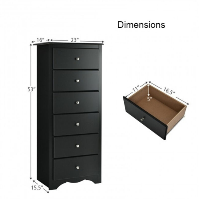 Modern 6-Drawer Tall Wood Dresser Chest for Bedroom Storage and Organization