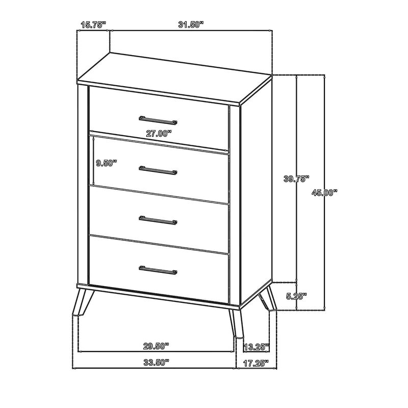 Wemy Tall Dresser Chest, 4 Drawers, Weathered Dark Brown Pine Wood - Benzara