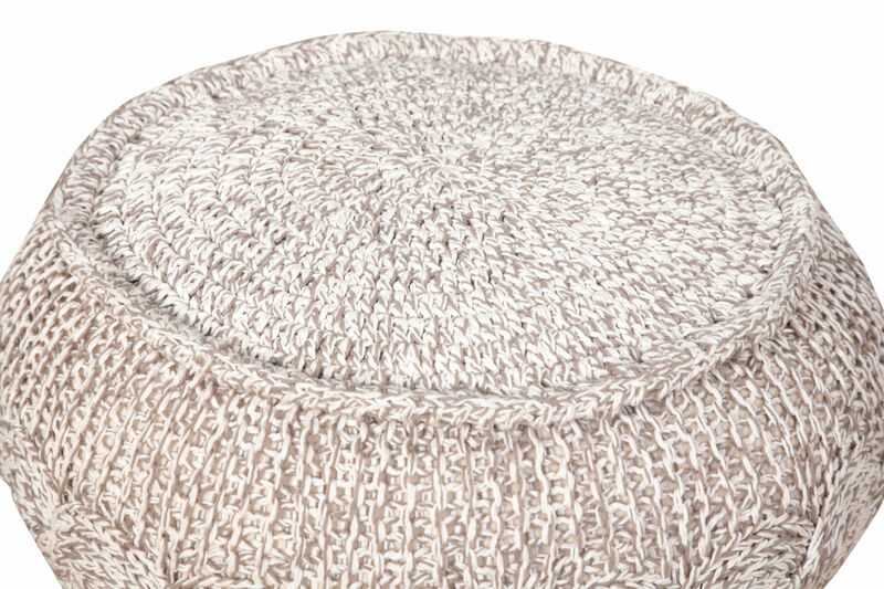 Round Geometric Pouf Ottoman – Cotton Upholstered Accent for Living Room
