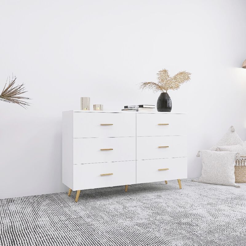 Streamdale White 6-Drawer Chest with Golden Accents