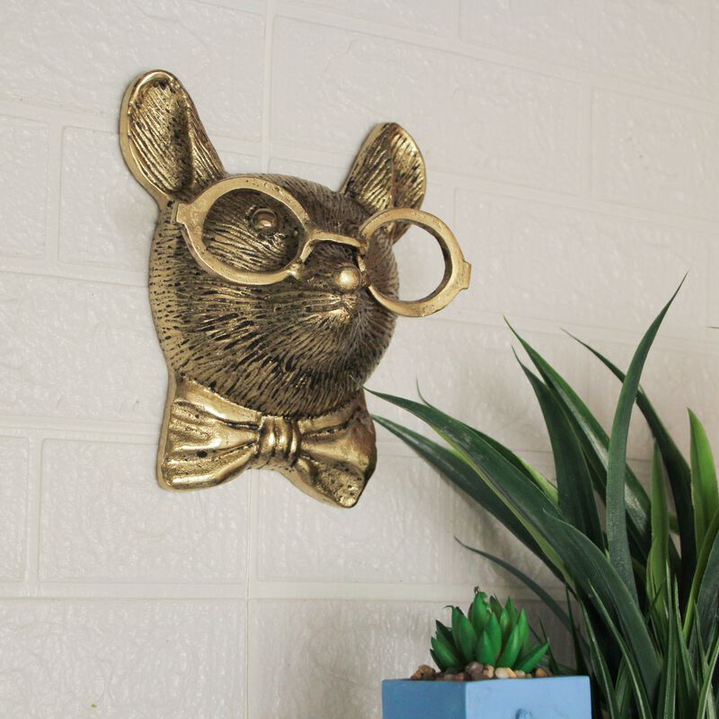 Gold Mouse Head Wall Hanging With Spectacles, Quirky Cast Aluminum Wall Decor image number 5