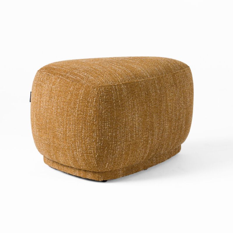Reno Kini 26 Inch Ottoman, River Rock Shape, Yellow Polyester, Wood Frame - Benzara image number 3