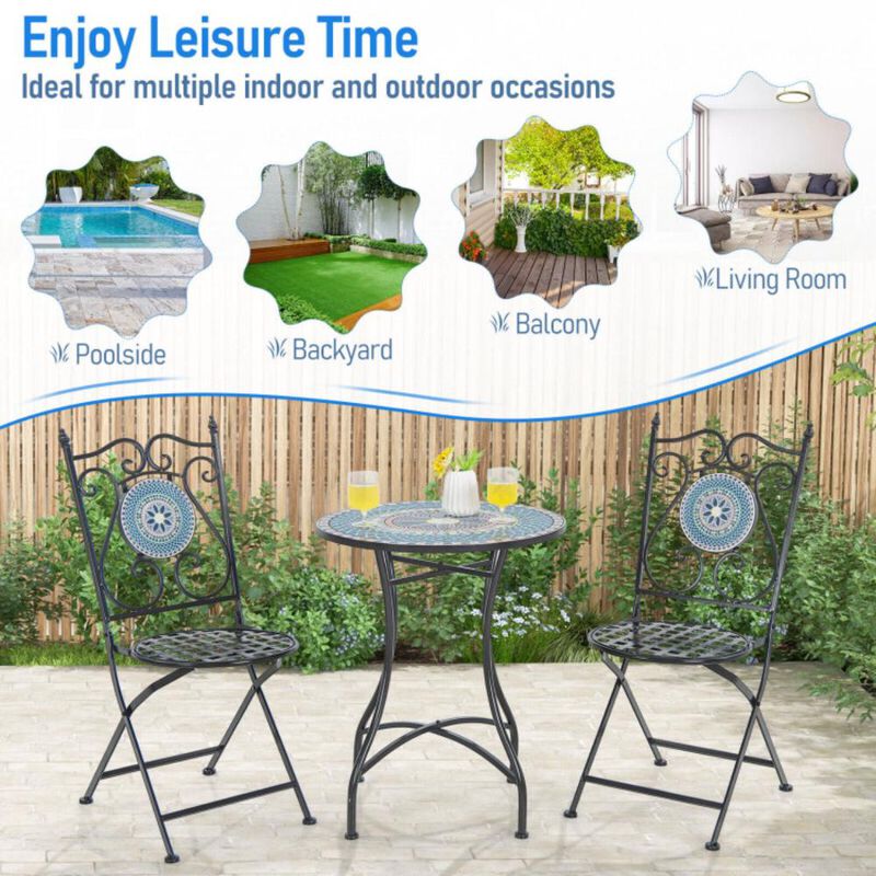 Hivvago 3 Piece Patio Bistro Set with Mosaic Pattern image number 5