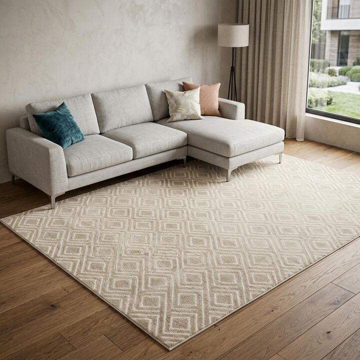 HomeRoots 8' X 10' Beige Geometric Area Rug