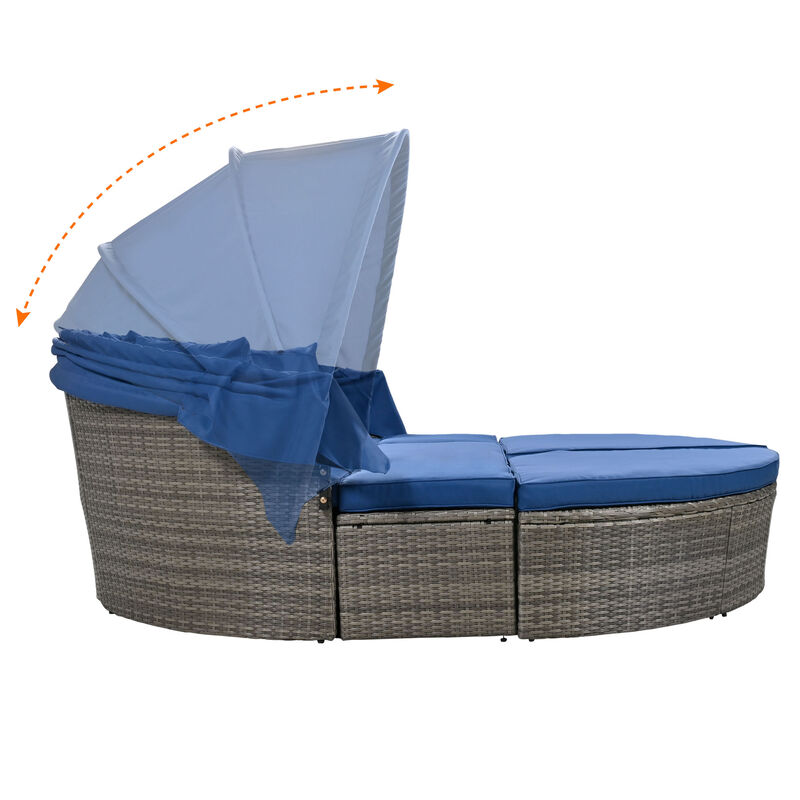 Merax Outdoor rattan daybed sunbed with retractable canopy