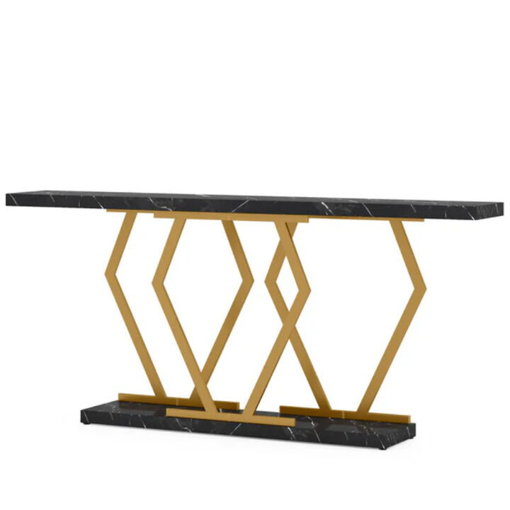 Console Table with Faux Marble Top, Modern Sofa Table for Living Room