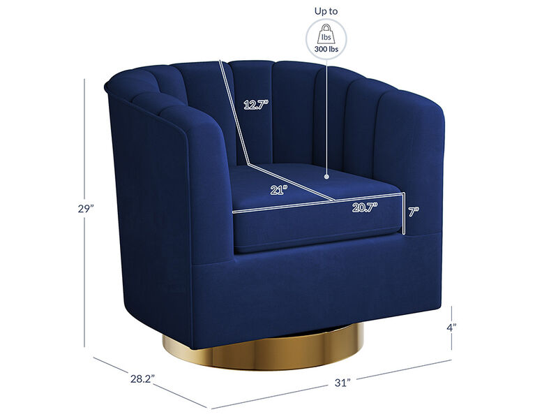 BELLEZE Swivel Accent Chair, Wide Modern Upholstered Armchair 360 Degree Swivel Comfy Single Sofa Side Chair for Living Room Bedroom Office - Zoe (Blue)