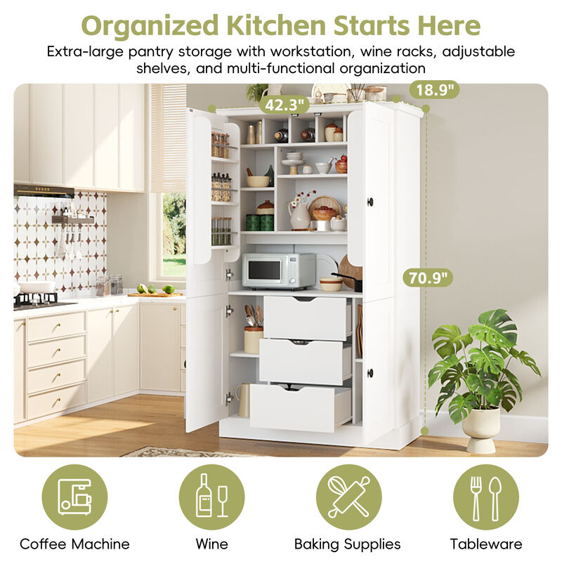 Merax Extra-Large Storage Cabinet with 6 Wine Racks, 3 Drawers, Adjustable Shelves image number 5
