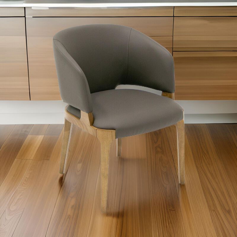 22 Inch Dining Chair, Gray Vegan Faux Leather, Curved Back, Solid Wood - Benzara image number 5