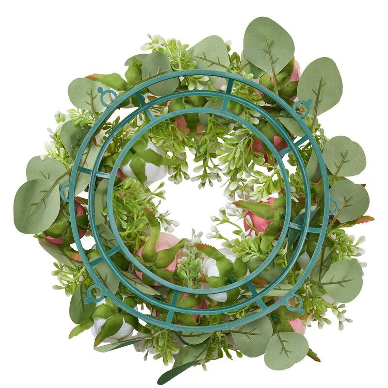 10 Pack Faux Rose Wreaths with Pink and White Flowers for Wedding, Party & Home Table Decor image number 6