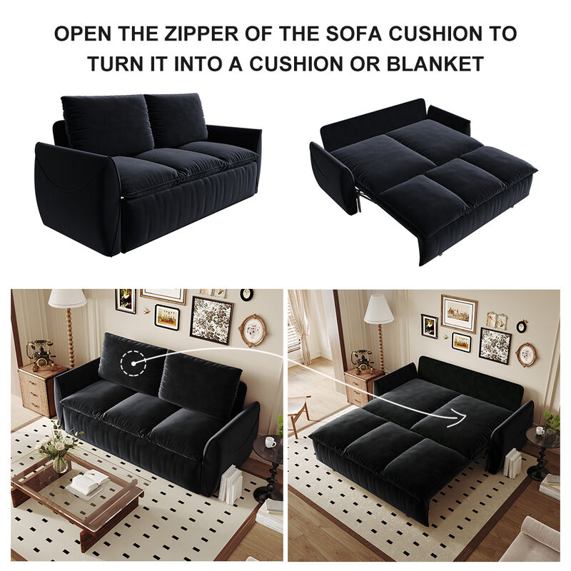 Merax 3-Seat Convertible Velvet  Sleeper Sofa