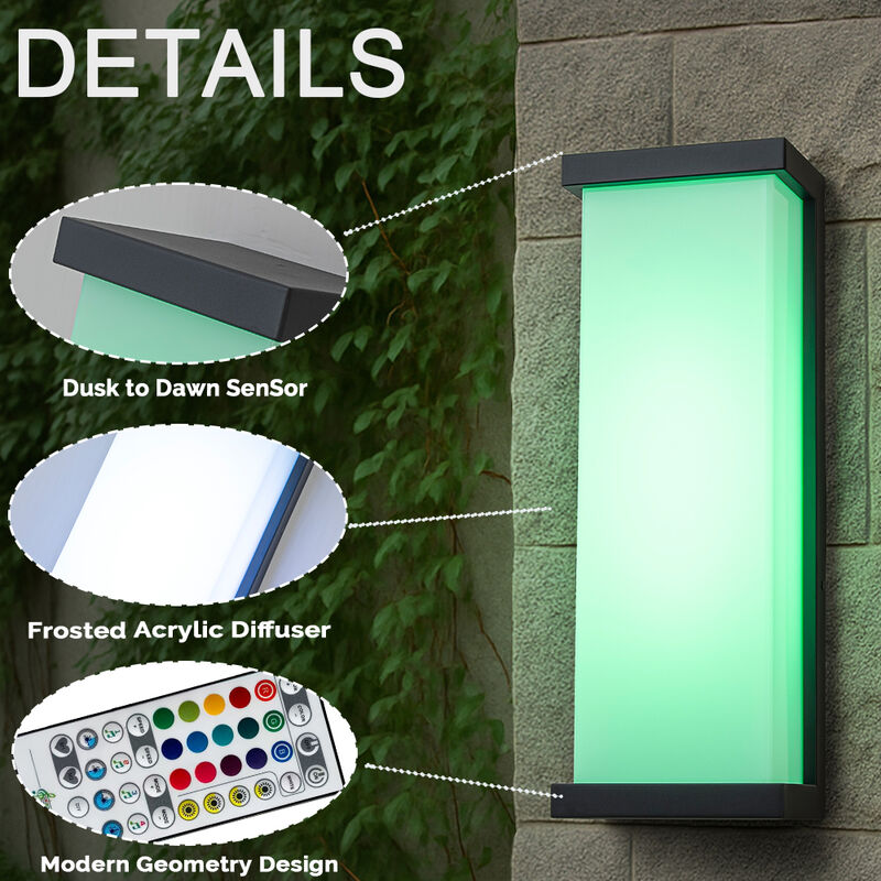 H20" Smart RGB Outdoor Wall Light Modern Large Integrated LED Wall Sconce with Remote and App Control Weather-Resistant Cast image number 5
