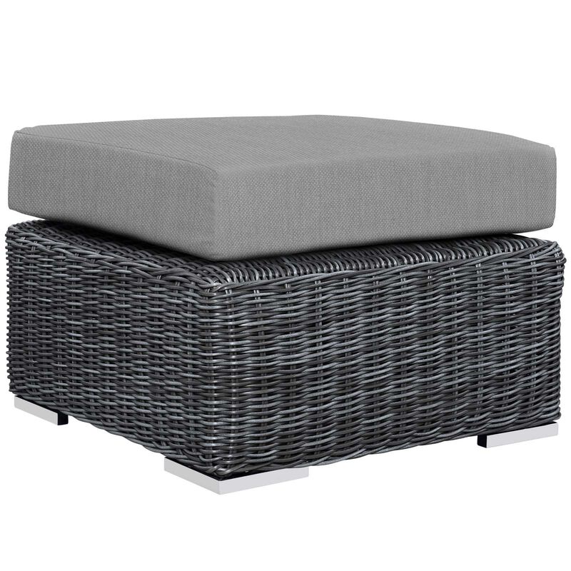 Modway Summon Wicker Rattan Outdoor Patio Sunbrella Square Ottoman in Canvas Gray image number 0